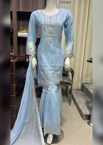 SHAZ9005 - Blue - Readymade Chiffon Party Gown - Memsaab Online