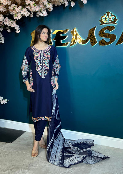 HK248 - Navy Readymade Mummy & Me Linen Suit - Memsaab Online