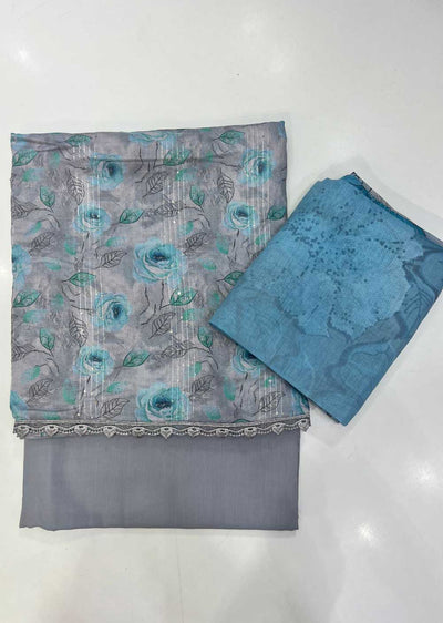 ATQ77715 - Unstitched Blue Cotton Suit - Memsaab Online