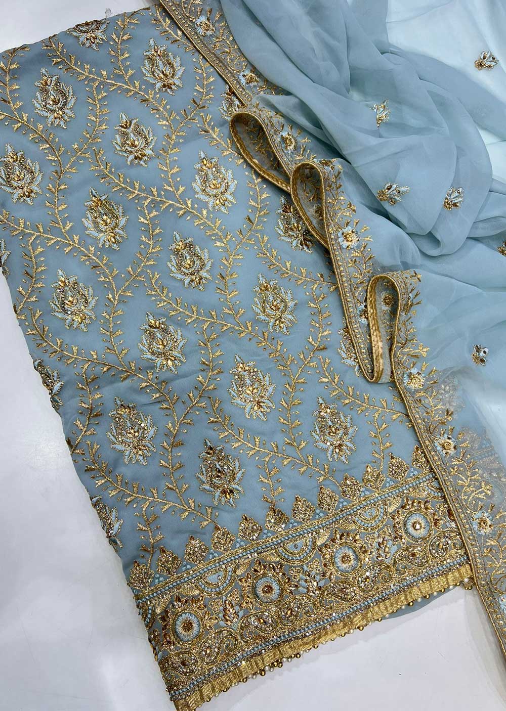 OPG554 Blue Unstitched Fancy Georgette Suit - Memsaab Online