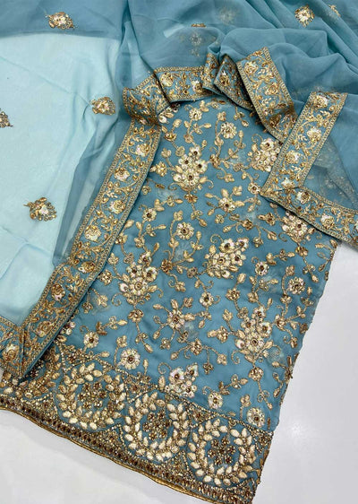 OP4258 Blue Unstitched Fancy Georgette Suit - Memsaab Online