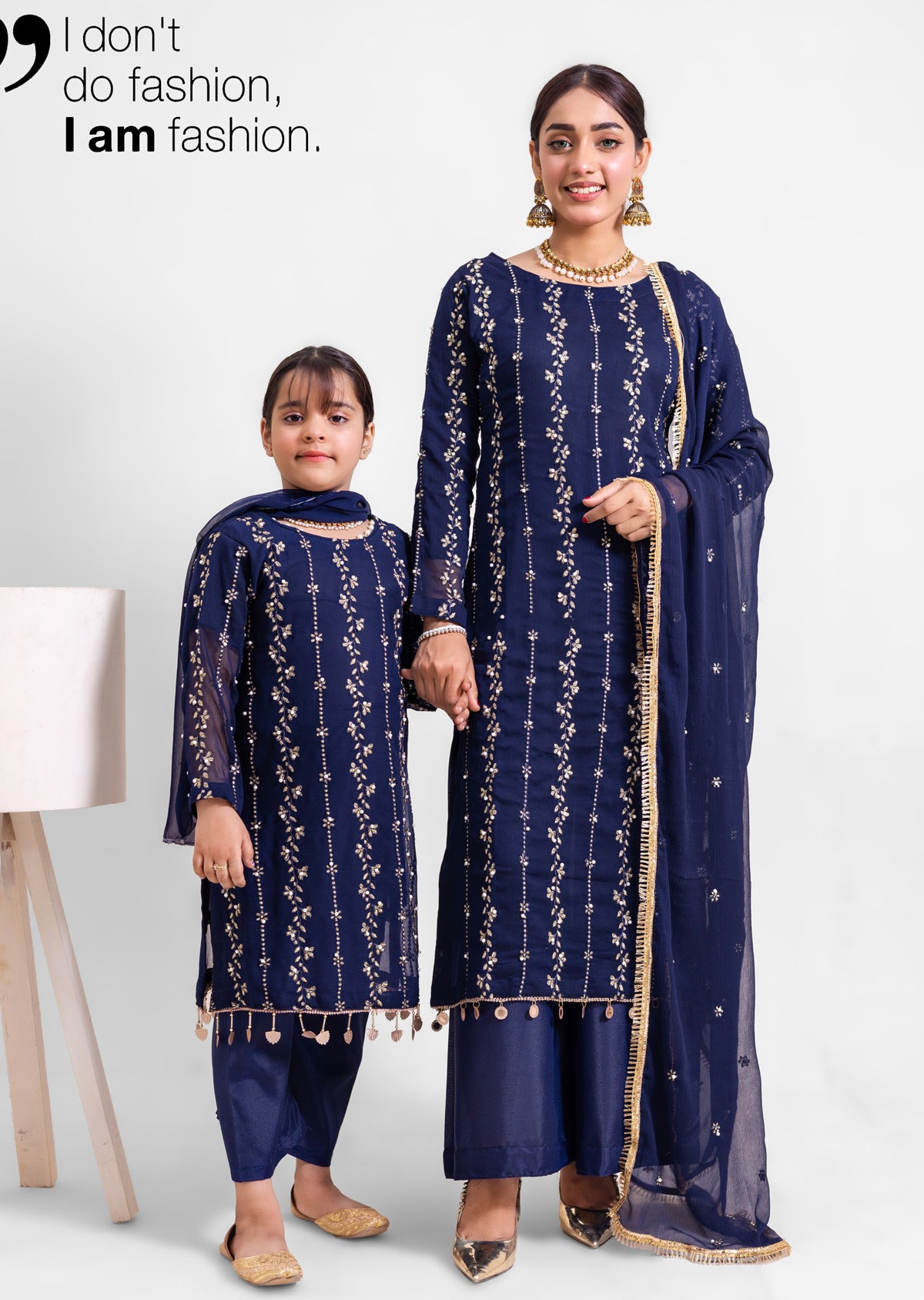 RGZ3001 Readymade Navy Mummy & Me Chiffon Suit - Memsaab Online