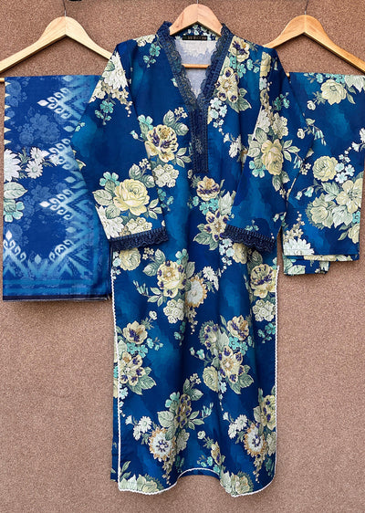 HNR-01 - Navy - Readymade - Haroon Cotton Printed Suit 2025 - Memsaab Online