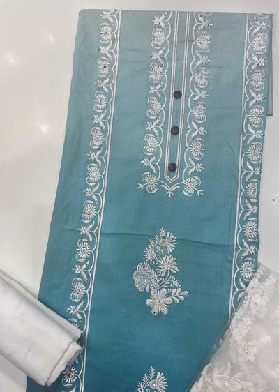 ATQ340 - Unstitched Blue Cotton Suit - Memsaab Online
