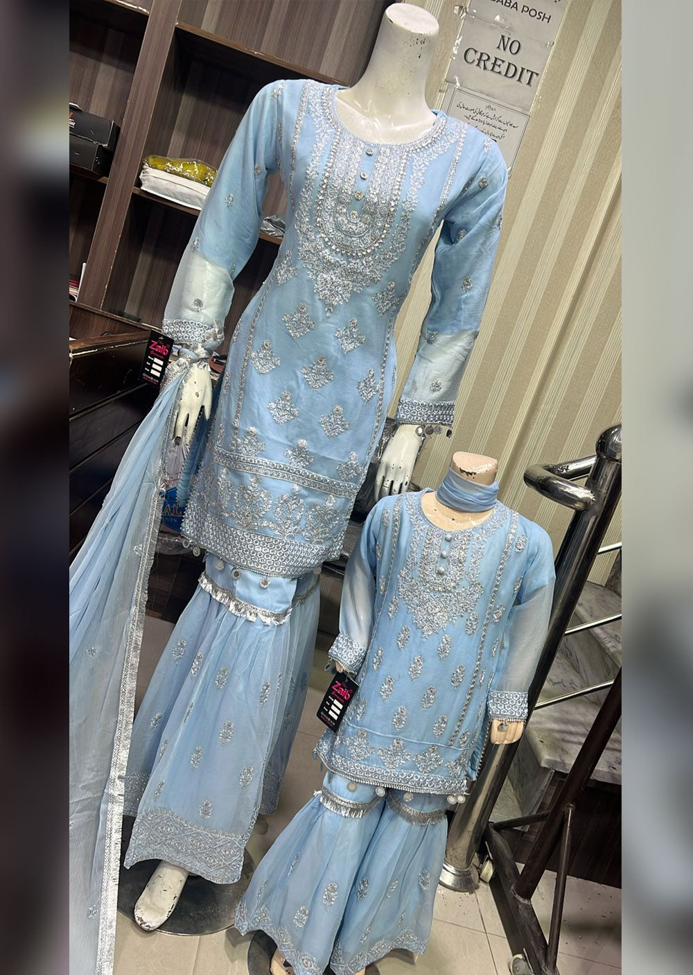 SHAZ9005 - Blue - Readymade Chiffon Party Gown - Memsaab Online