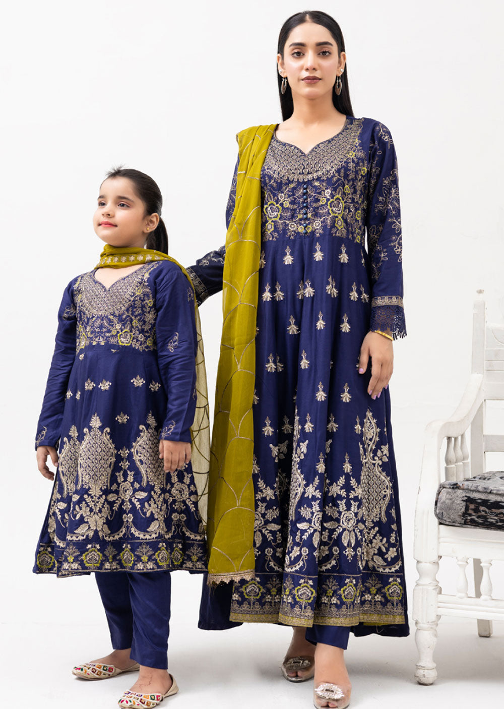 RGZ4019 Readymade Navy Linen Dress Mummy and Me - Memsaab Online