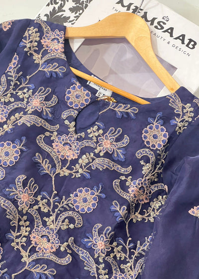 KLD309 Nira - Navy Readymade Organza Suit - Memsaab Online