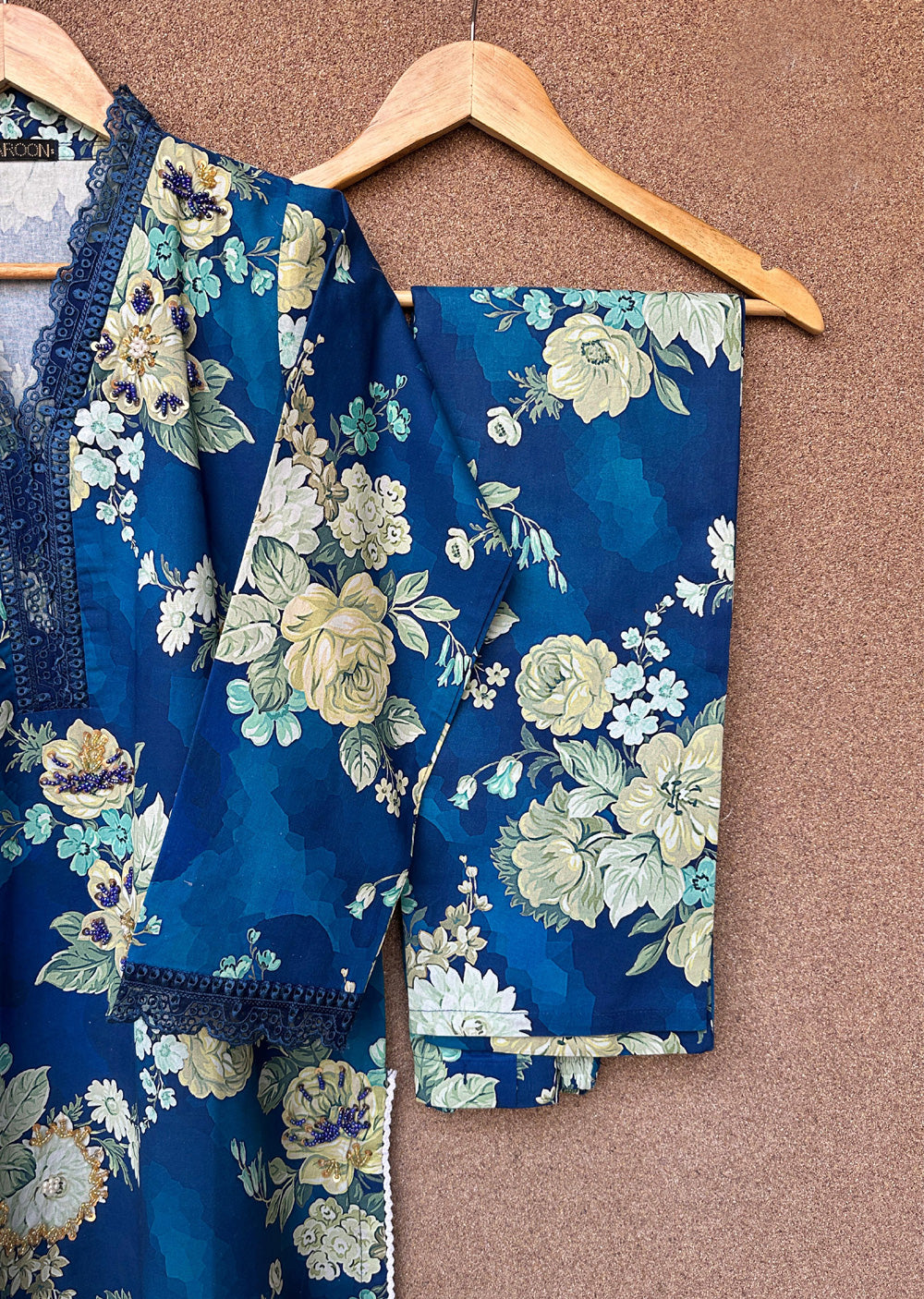 HNR-01 - Navy - Readymade - Haroon Cotton Printed Suit 2025 - Memsaab Online