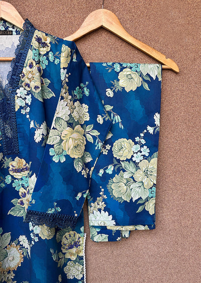 HNR-01 - Navy - Readymade - Haroon Cotton Printed Suit 2025 - Memsaab Online