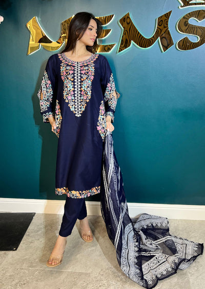 HK248 - Navy Readymade Mummy & Me Linen Suit - Memsaab Online