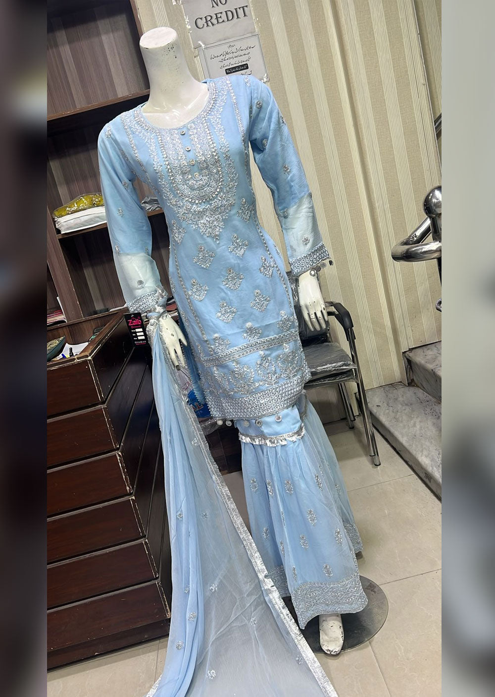 SHAZ9005 - Blue - Readymade Chiffon Party Gown - Memsaab Online