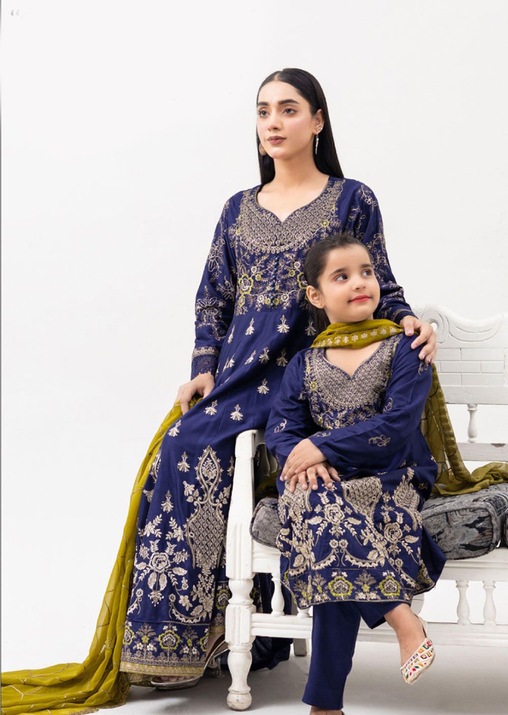 RGZ4019 Readymade Navy Linen Dress Mummy and Me - Memsaab Online