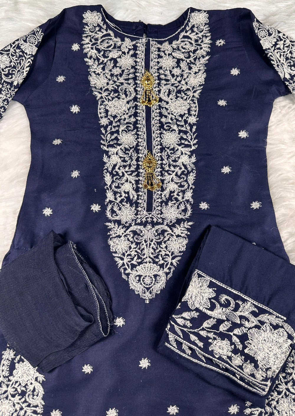 HK271 Jabeen - Navy Linen Oufit - Memsaab Online