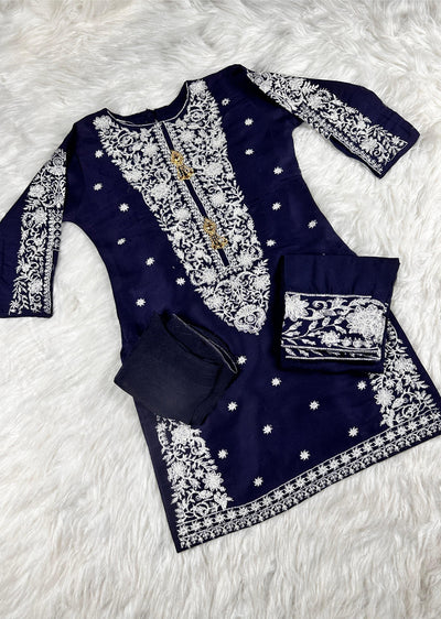 HK271 Jabeen - Navy Linen Oufit - Memsaab Online