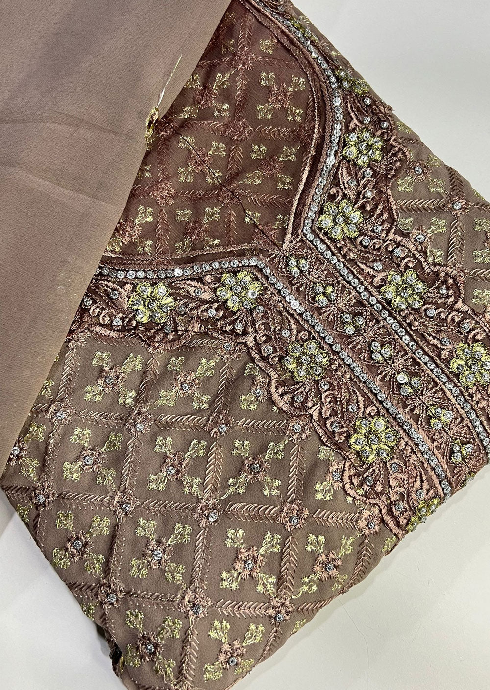 D7519 Brown Unstitched Georgette Suit - Memsaab Online