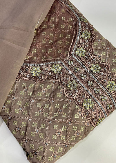 D7519 Brown Unstitched Georgette Suit - Memsaab Online