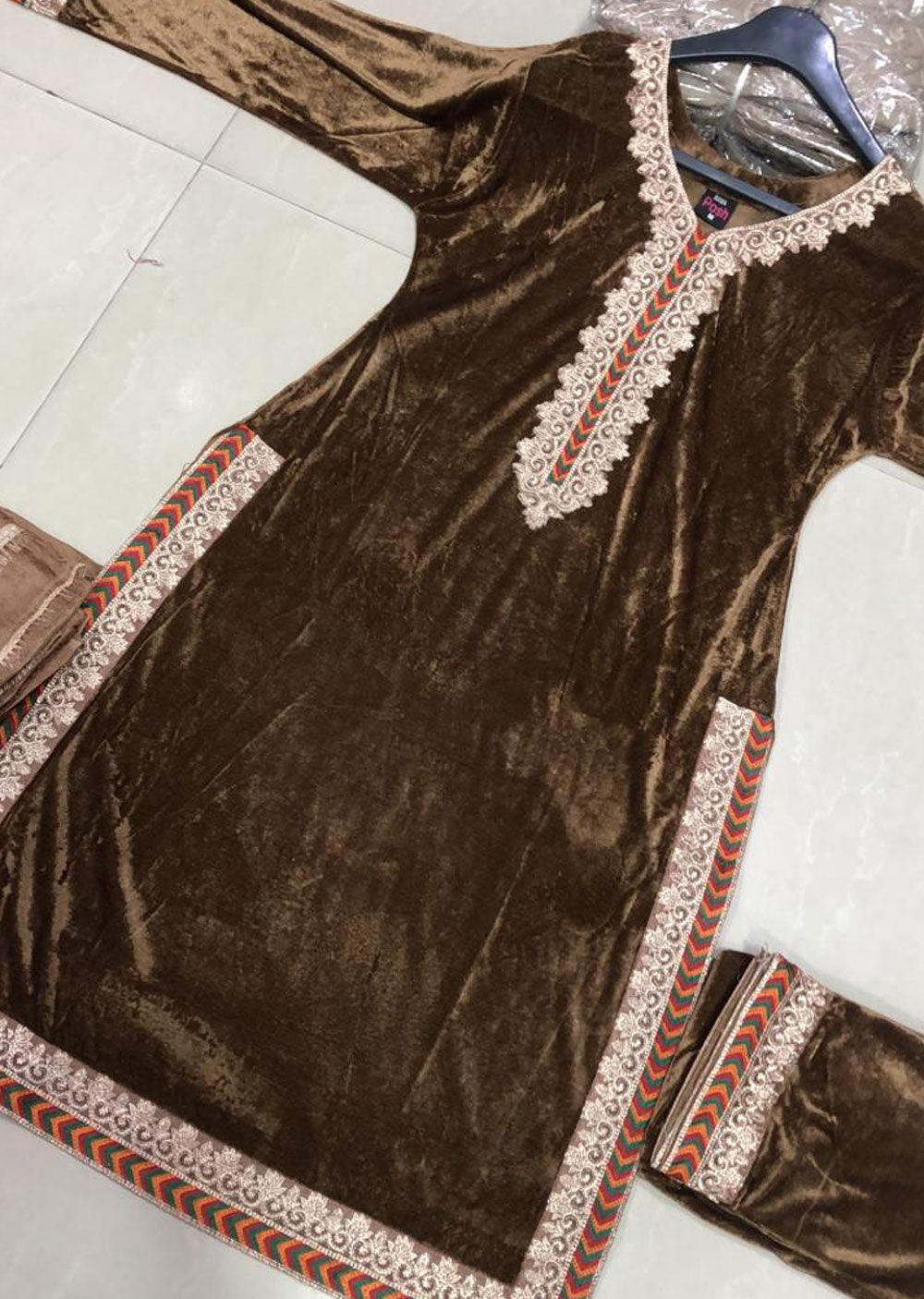 BP1204 Brown Readymade Velvet Suit - Memsaab Online