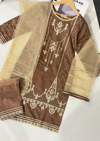 KLD311 Arqa - Brown Readymade Khadi Net Suit - Memsaab Online