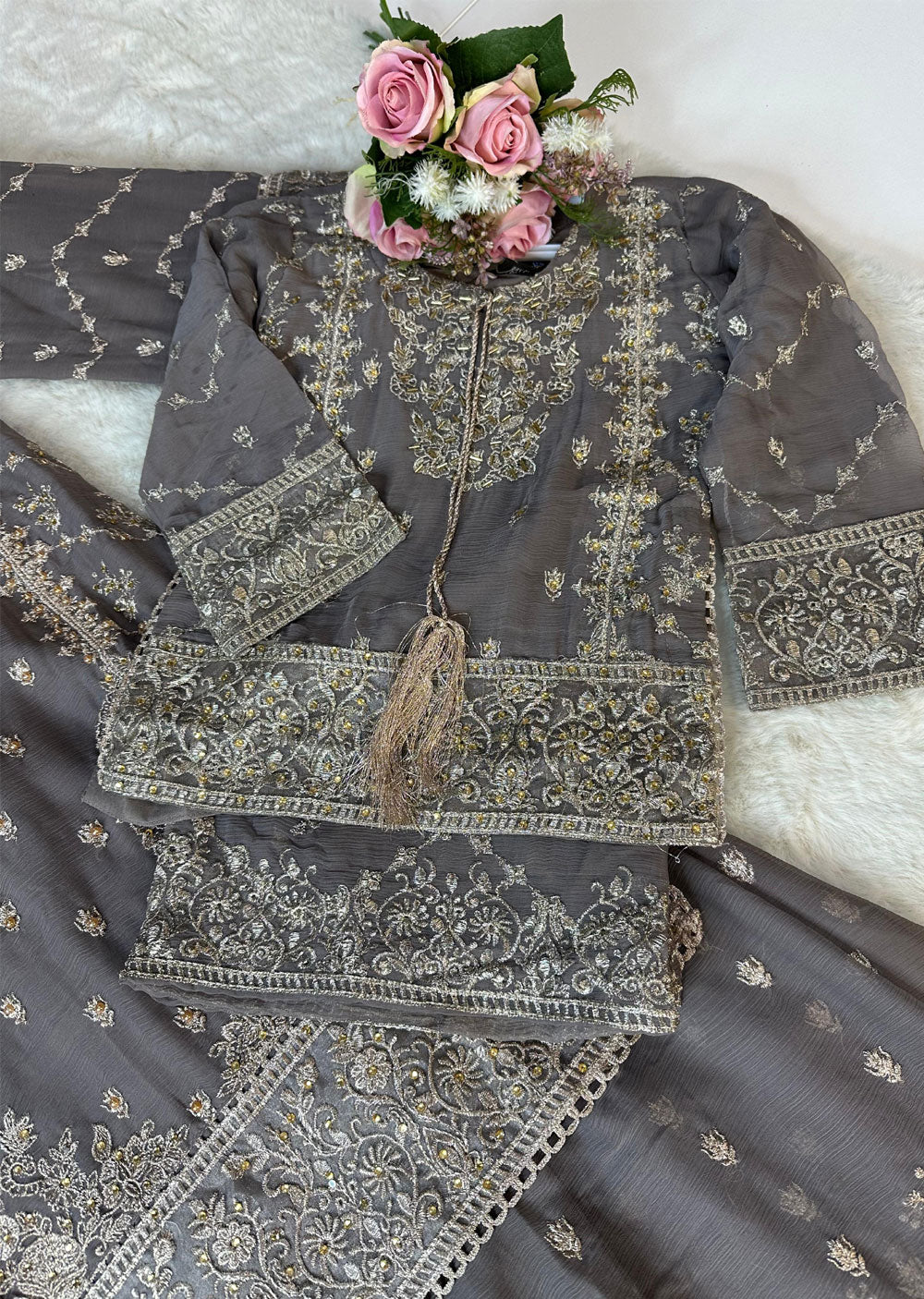 ASK603 Brown Readymade Chiffon Mummy n Me Suit - Memsaab Online