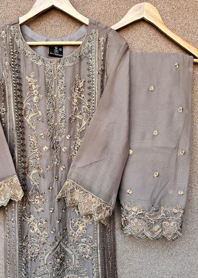 UJK-02 - Brown - Readymade - Florine Chiffon Suit 2025 - Memsaab Online