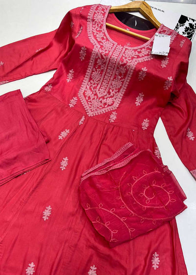 RGZ99927 Coral Pink Linen Readymade Suit - Memsaab Online