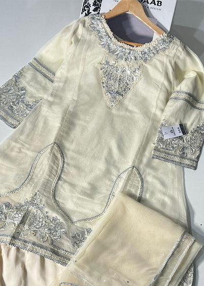 KLD326 Omera - Cream Readymade Cotton net suit - Memsaab Online