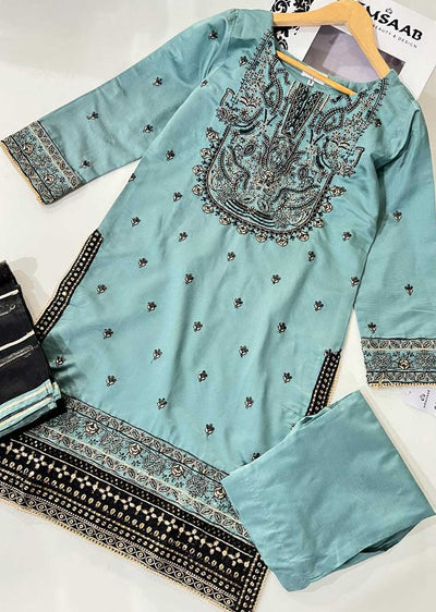 KLD312 Bahar - Cyan Readymade Khadi Net Suit - Memsaab Online