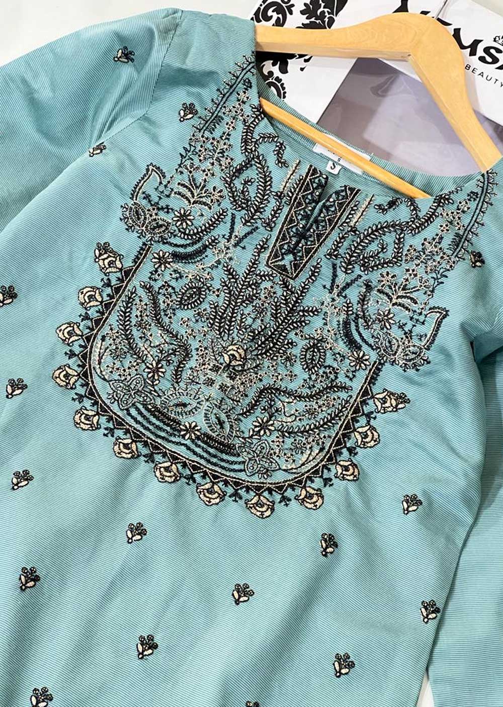 KLD312 Bahar - Cyan Readymade Khadi Net Suit - Memsaab Online