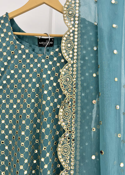 SMR3101 Rose - Cyan Readymade Chiffon Suit - Memsaab Online