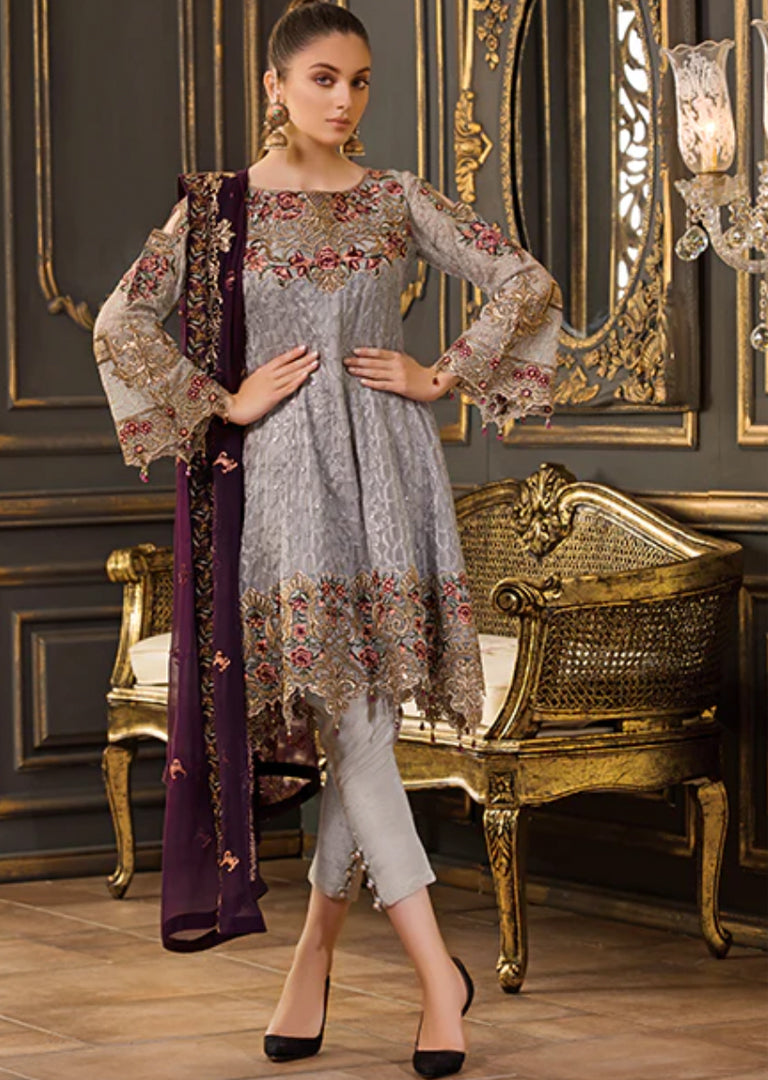 D-202 - Grey Ramsha Chiffon Dress - Memsaab Online