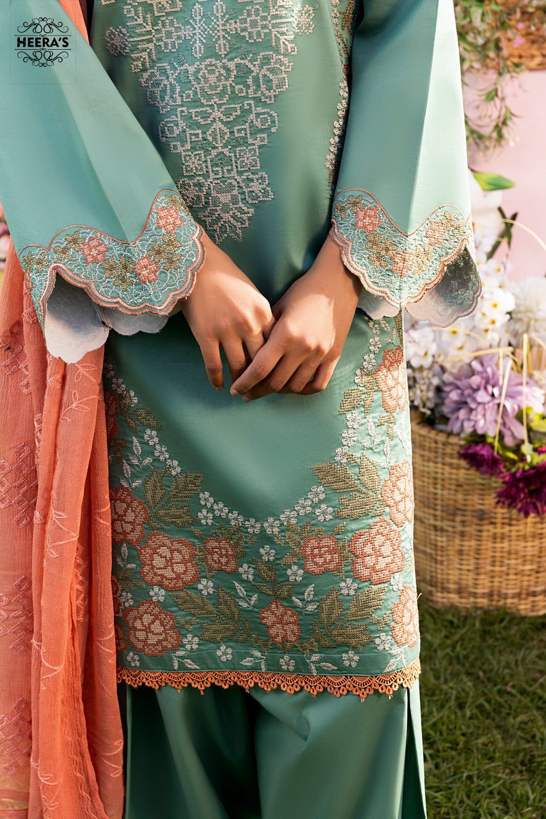 HSS-367- Readymade Green Heeras Suit - Memsaab Online