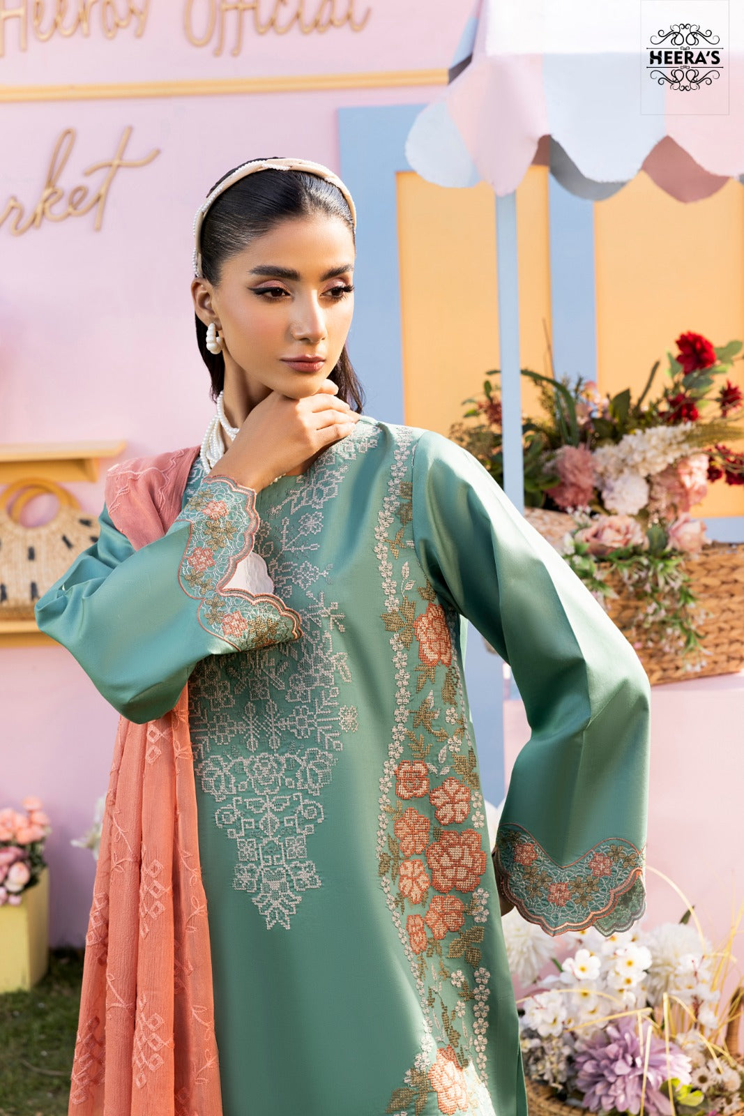 HSS-367- Readymade Green Heeras Suit - Memsaab Online