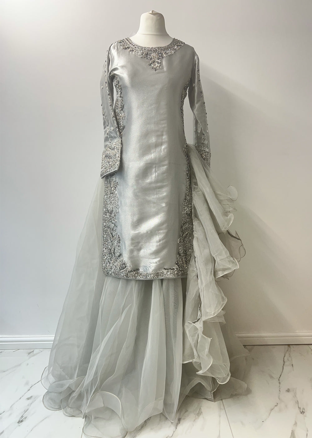 SRB1409-Readymade Grey Le Roux - Wedding Sharara Dress - Memsaab Online