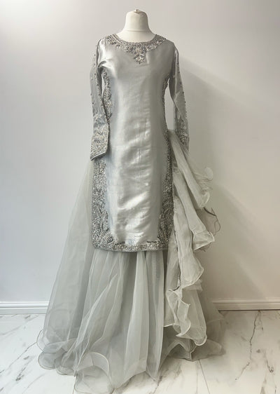 SRB1409-Readymade Grey Le Roux - Wedding Sharara Dress - Memsaab Online
