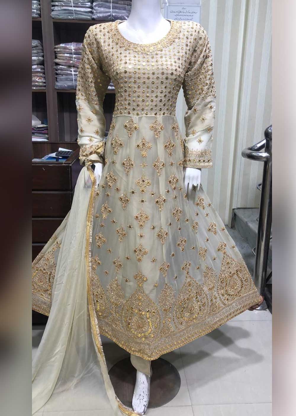 SHAZ6557 Gold Readymade Chiffon Dress - Memsaab Online