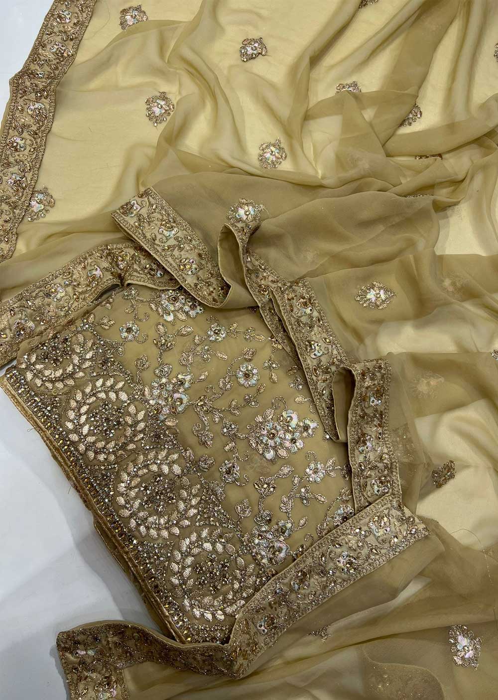OP4258 Gold Unstitched Fancy Georgette Suit - Memsaab Online