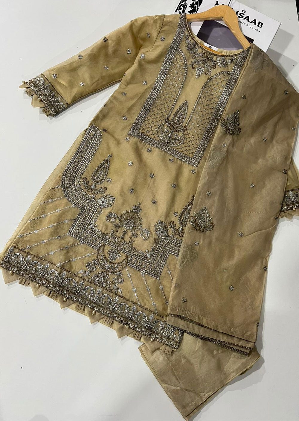 KLD325 / KLD 1030 Nifa - Gold Readymade Cotton net suit - Memsaab Online