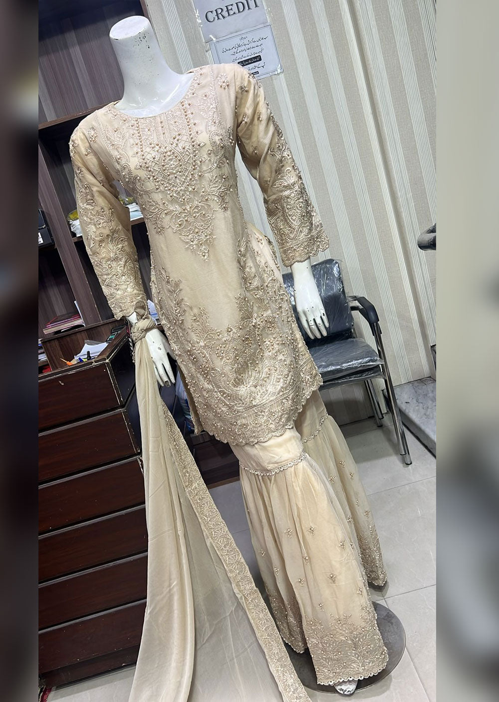 SHAZ9004 - Gold - Readymade Chiffon Party Gown - Memsaab Online