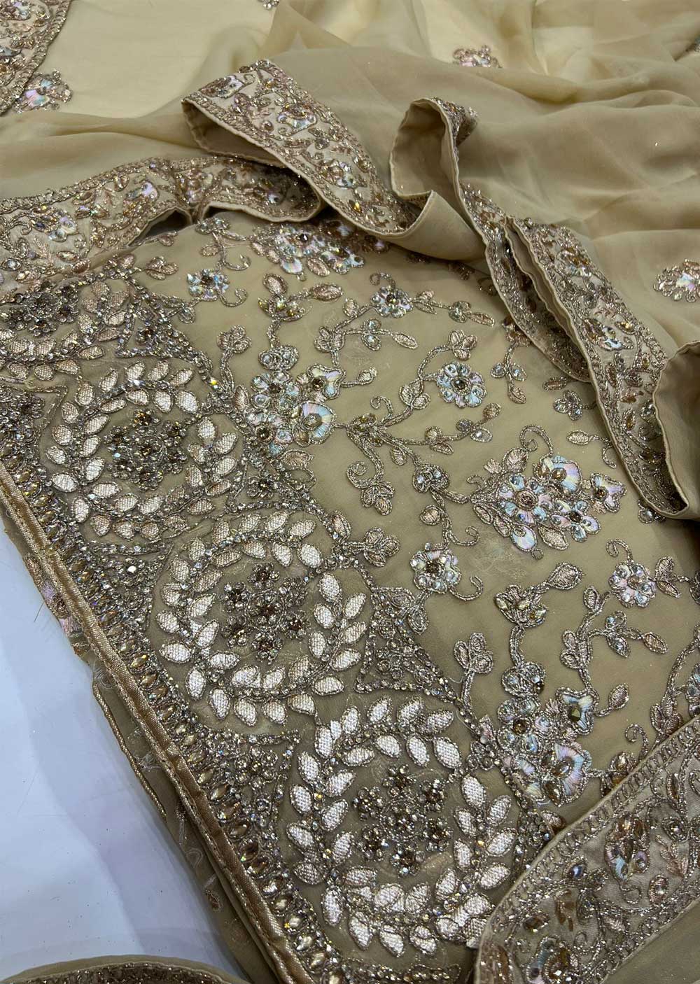 OP4258 Gold Unstitched Fancy Georgette Suit - Memsaab Online
