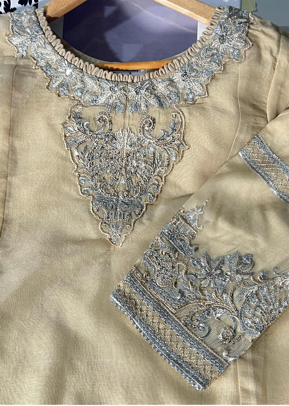 KLD326 Omera - Gold Readymade Cotton net suit - Memsaab Online