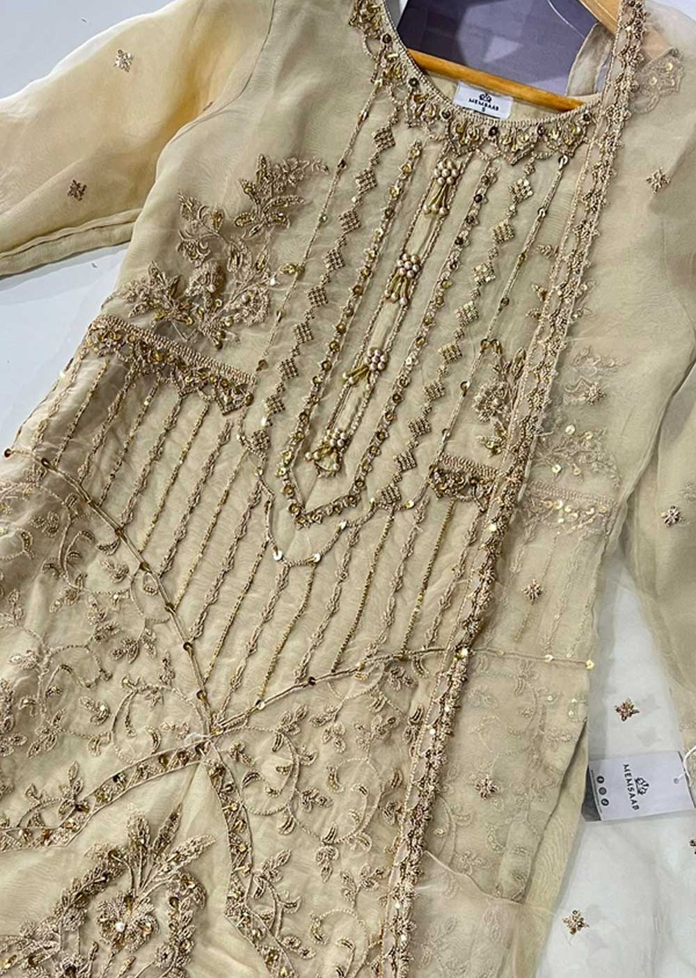 KLD319 JANA - Gold Readymade Organza Suit - Memsaab Online