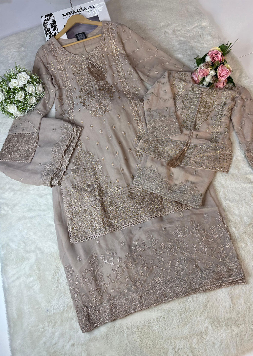 ASK603 Gold Readymade Chiffon Mummy n Me Suit - Memsaab Online