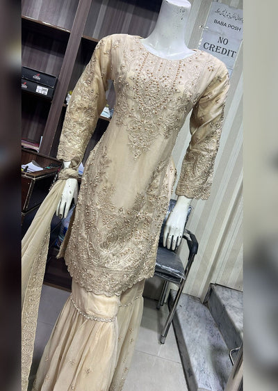 SHAZ9004 - Gold - Readymade Chiffon Party Gown - Memsaab Online