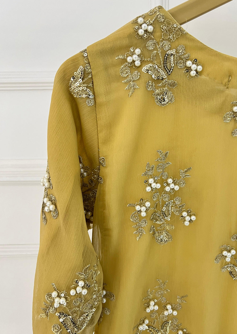 SMR3109 Rehem Dil - Gold Chiffon Suit - Memsaab Online