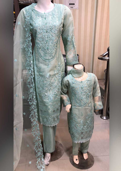 SHAZ6574 Green Readymade Mother & Daughter Dress - Memsaab Online