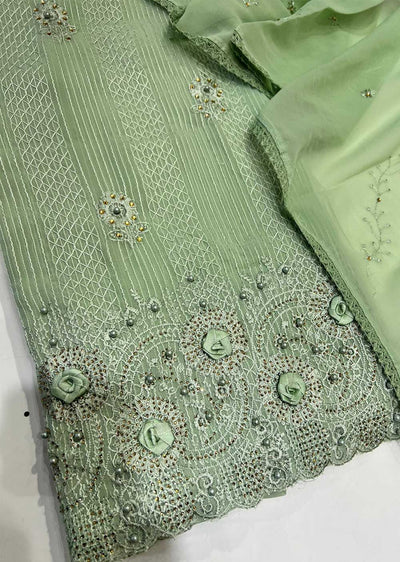OP2198 Green Unstitched Georgette Suit - Memsaab Online