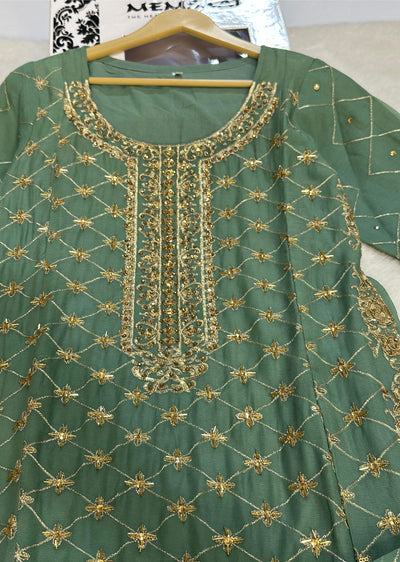 SLM609 Leeya - Readymade Green Chiffon Outfit - Memsaab Online