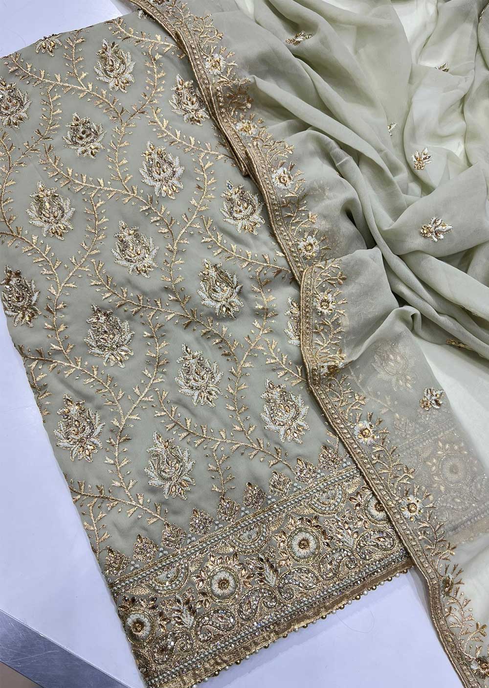 OPG554 Green Unstitched Fancy Georgette Suit - Memsaab Online