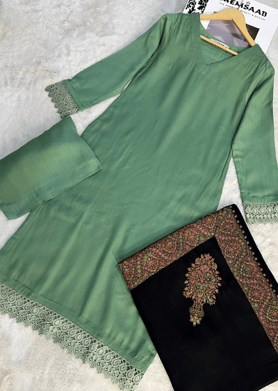 SMR3112- Green wool winter suit Suit - Memsaab Online