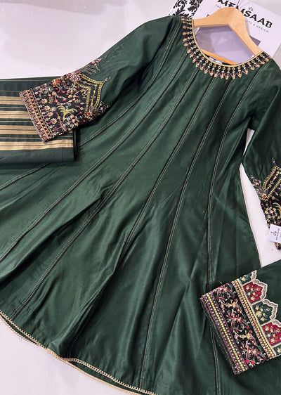 KLD306 Liyana - Green Readymade Khadi Net Suit - Memsaab Online